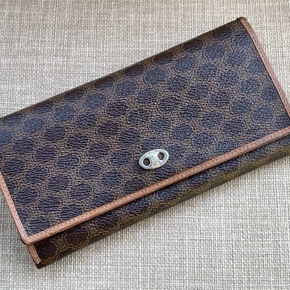 CELINE C Macadam Long Bifold Wallet Card Holder Leather Clutch Purse Made in Ita - Picture 1 of 12